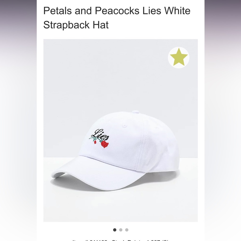 ISO::::  Petals and Peacocks 🌹🦚🧢 Lies white strapback hat